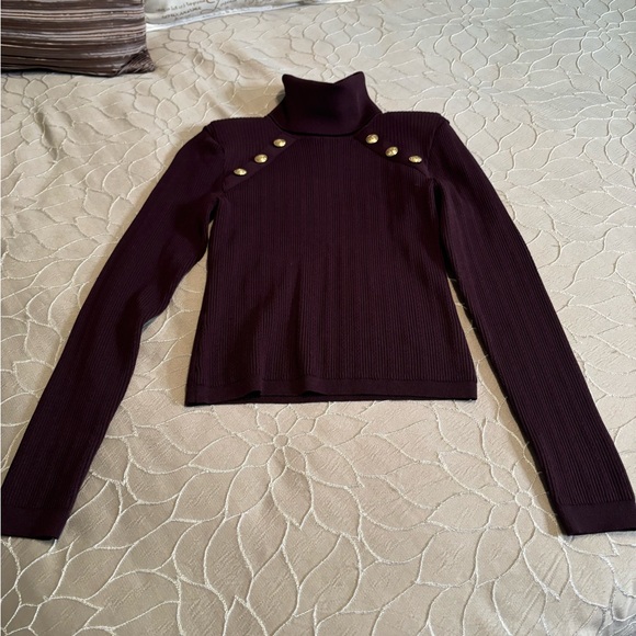 Express Purple Turtleneck Sweater with Shoulder Pad Feature - Picture 2 of 6